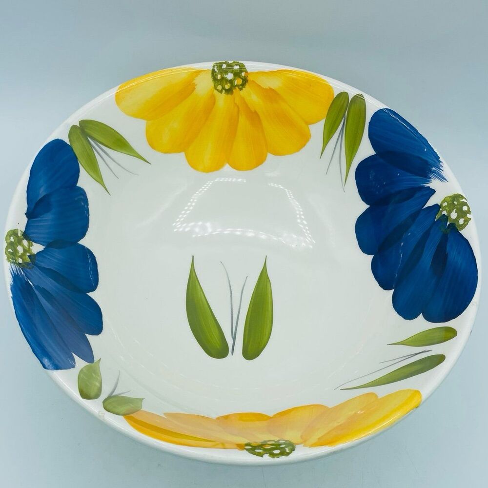Vintage Hand Painted Blue Yellow Flower Serving Bowl La Primula MAXAM Italy